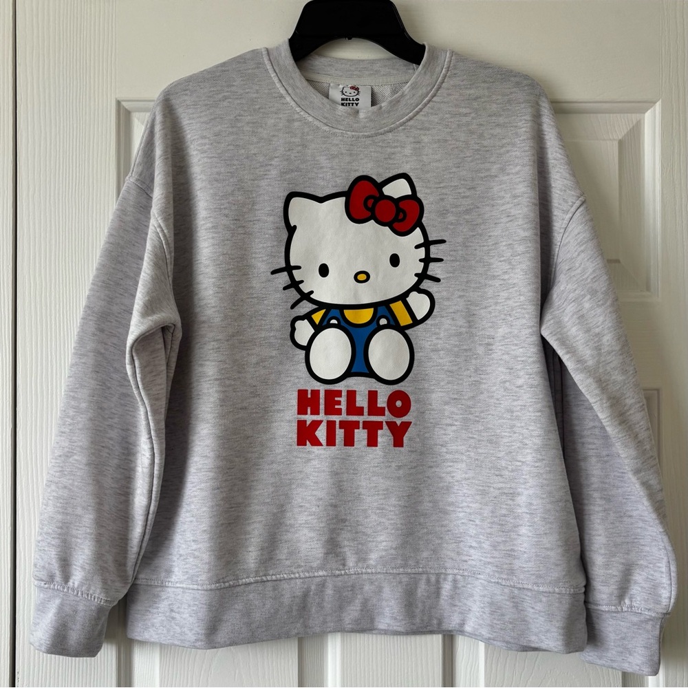 Hello Kitty with Red Bow Gray Crewneck Cotton Blend Graphic Sweatshirt MEDIUM